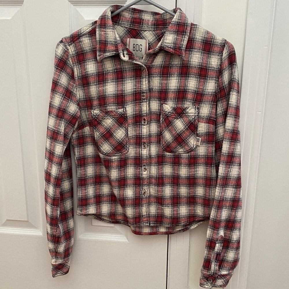 BDG 100% Cotton, Red and White Plaid Shirt, Medium